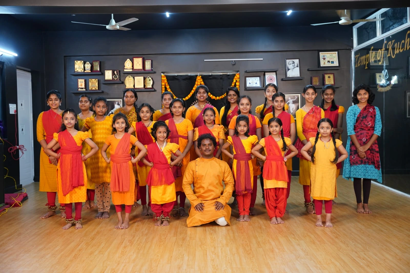 Temple of Kuchipudi kids batch with instructor during practice session