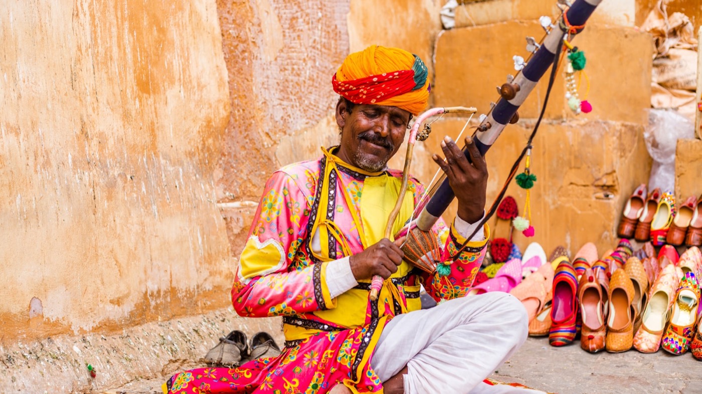 Indian classical music performance artist with instrument